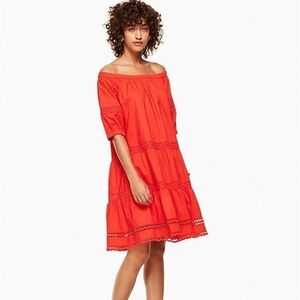 Kate Spade BROOME STREET off shoulder cherry red dress